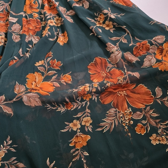 Alexa B Nites chiffon green orange floral flutter sleeve maxi dress 12P - Picture 9 of 12